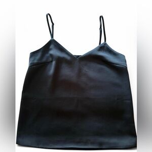 Black Satin Camisole Slip Top with Adjustable Straps, Lined
